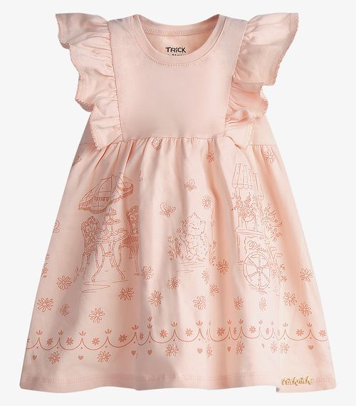 Vestido Infantil Feminino Estampado Trick Nick Rosa