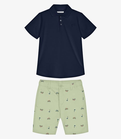 Conjunto Infantil Polo Com Bermuda Trick Nick Azul