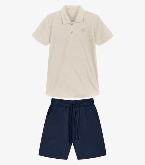 Conjunto Infantil Polo Com Bermuda Trick Nick Bege