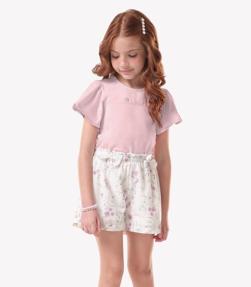 Conjunto Infantil Blusa Com Shorts Trick Nick Rosa