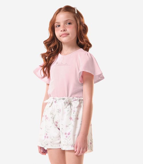 Conjunto Infantil Blusa Com Shorts Trick Nick Rosa