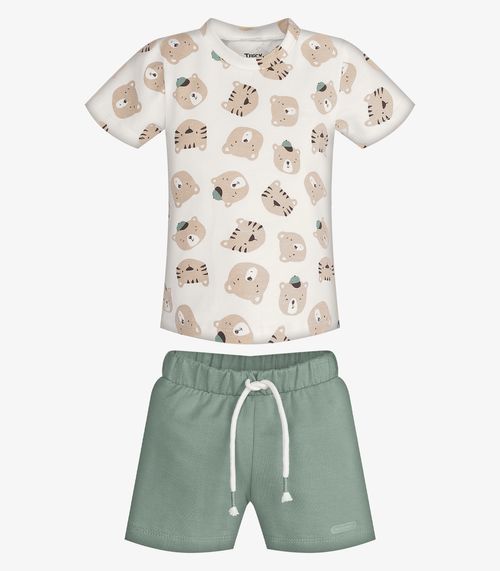 Conjunto Infantil Camiseta Com Bermuda Trick Nick Bege