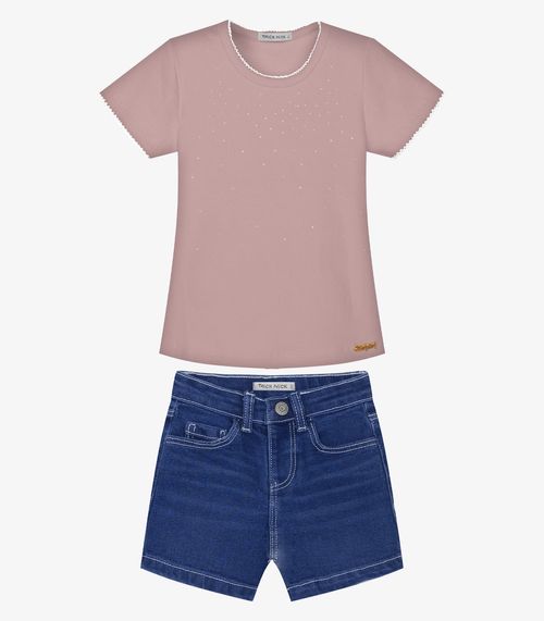 Conjunto Blusa Com Shorts Infantil Trick Nick Rosa