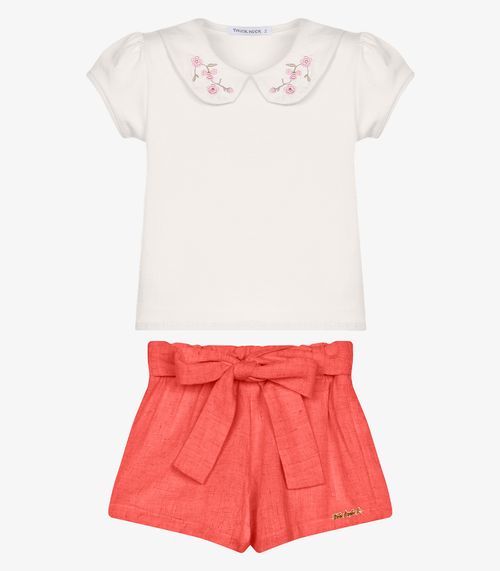 Conjunto Menina Blusa Com Shorts Trick Nick Bege