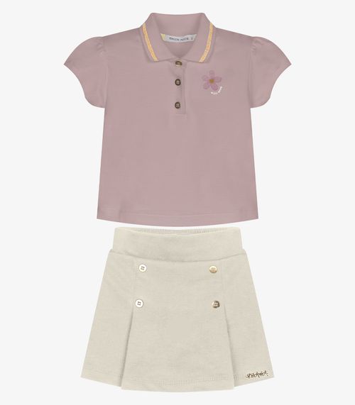 Conjunto Menina Polo Com Shorts Saia Trick Nick Rosa