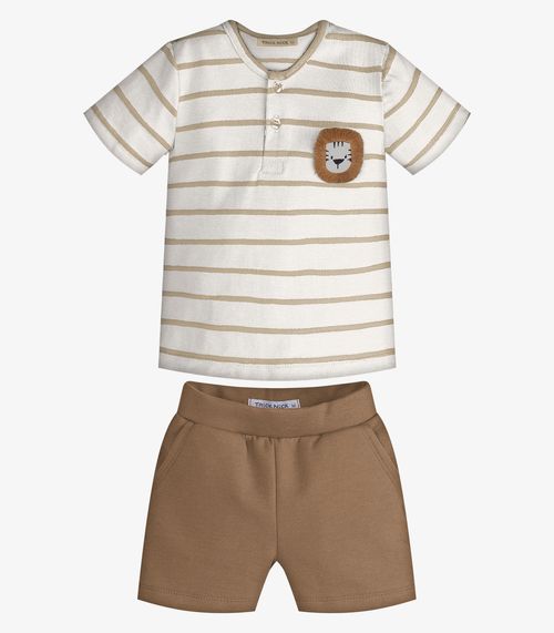 Conjunto Infantil Camiseta Com Bermuda Trick Nick Bege