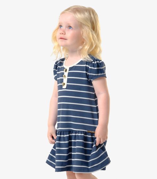 Vestido Infantil Cotton Listrado Trick Nick Azul