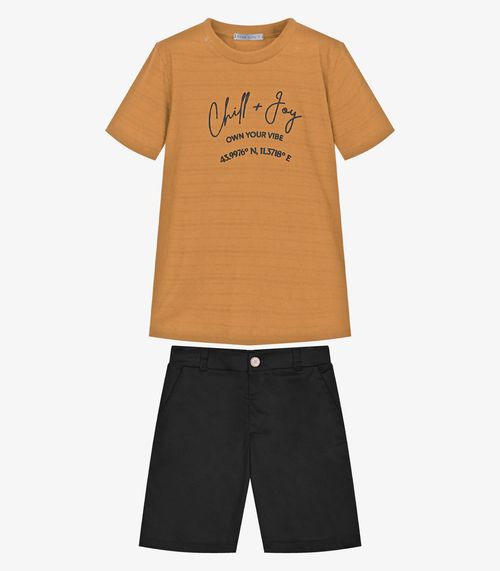 Conjunto Infantil Camiseta Com Bermuda Trick Nick Marrom