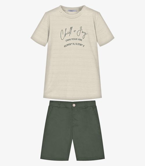 Conjunto Infantil Camiseta Com Bermuda Trick Nick Bege
