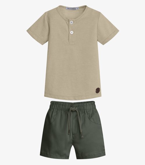 Conjunto Infantil Camiseta Com Bermuda Trick Nick Bege