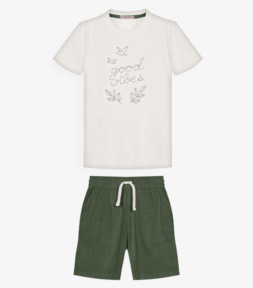 Conjunto Infantil Camiseta Com Bermuda Trick Nick Bege