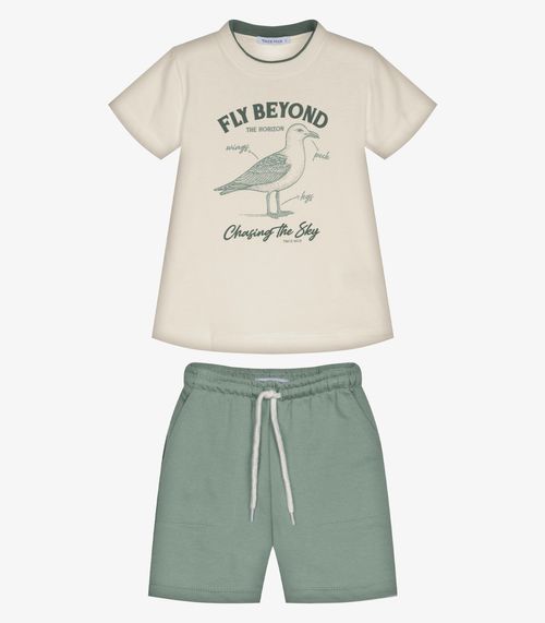 Conjunto Infantil Camiseta Com Bermuda Trick Nick Bege