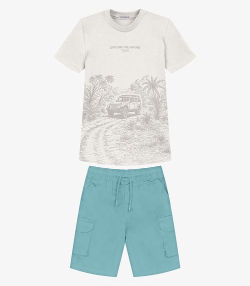 Conjunto Infantil Camiseta Com Bermuda Trick Nick Bege