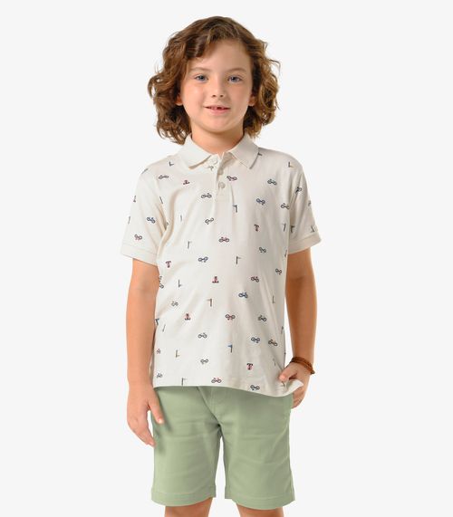 Conjunto Infantil Polo Com Bermuda Trick Nick Bege