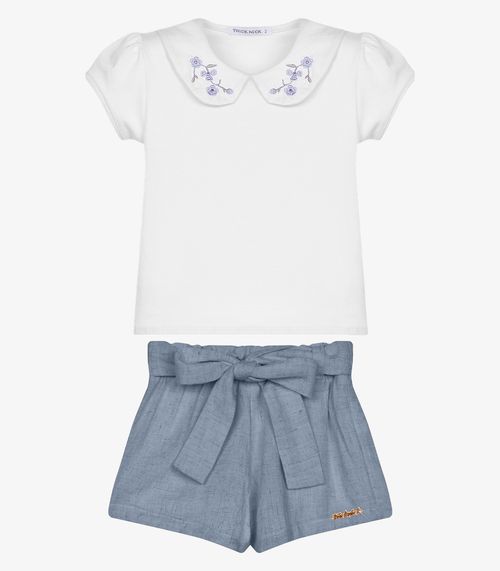 Conjunto Menina Blusa Com Shorts Trick Nick Branco