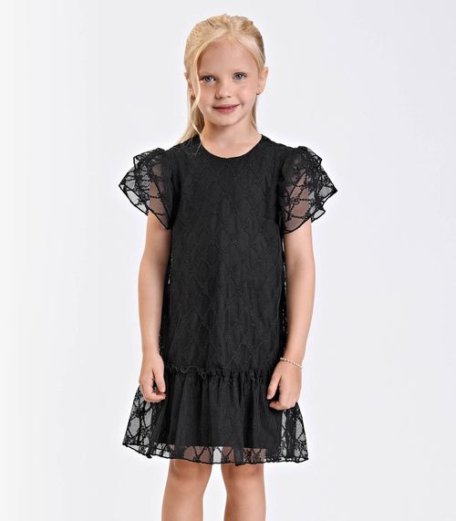 Vestido Verão Menina Midi Com Plaquinha Trick Nick Preto