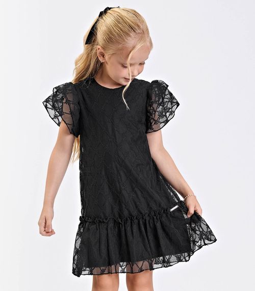 Vestido Verão Menina Midi Com Plaquinha Trick Nick Preto