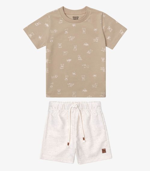 Conjunto Infantil Camiseta E Bermuda Trick Nick Bege