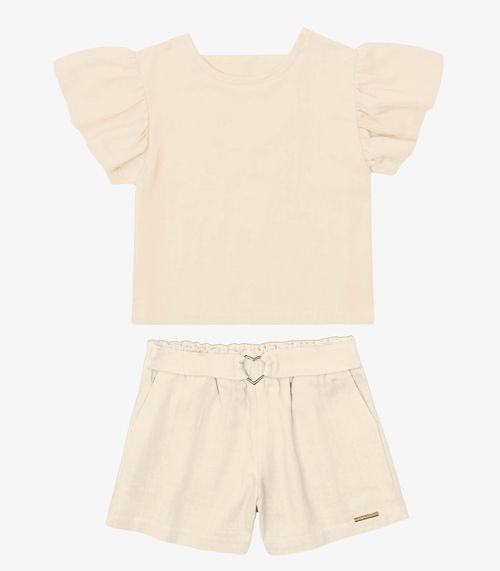 Conjunto Blusa Com Shorts Infantil Trick Nick Bege