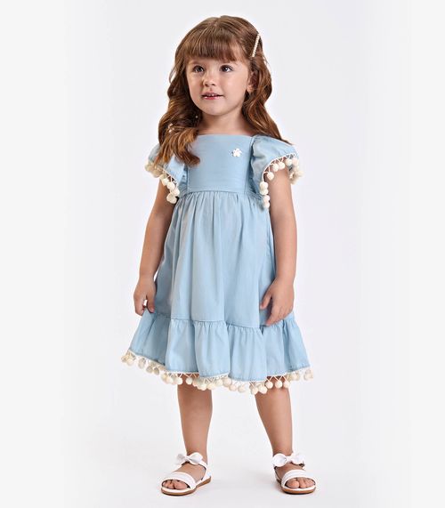Vestido Verão Menina Midi Com Plaquinha Trick Nick Azul