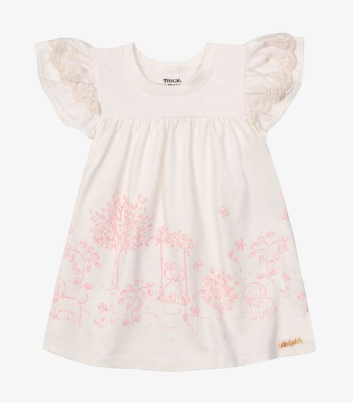 Vestido Verão Menina Com Manga Bufante Trick Nick Bege