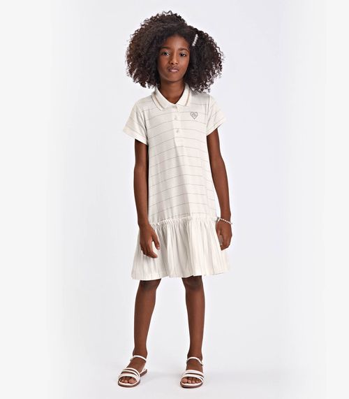 Vestido Verão Menina Com Gola Polo Trick Nick Bege