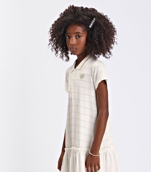 Vestido Verão Menina Com Gola Polo Trick Nick Bege