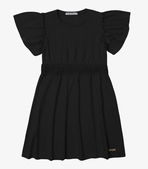 Vestido Verão Menina Midi Com Plaquinha Trick Nick Preto