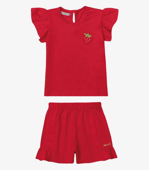 Conjunto Verão Menina Curto Com Patch Trick Nick Vermelho
