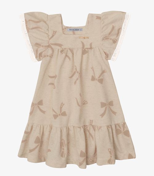 Vestido Verão Menina Midi Estampado Trick Nick Bege