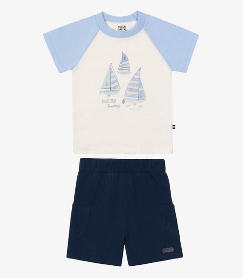 Conjunto Camiseta Com Bermuda Infantil Trick Nick Azul