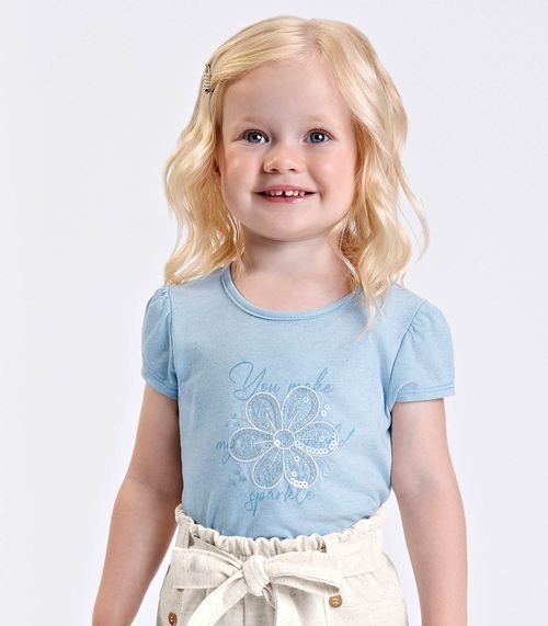 Blusa Verão Menina Curto Com Estampa Trick Nick Azul