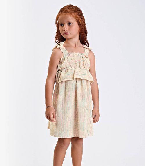 Vestido Verão Menina Midi Com Plaquinha Trick Nick Bege