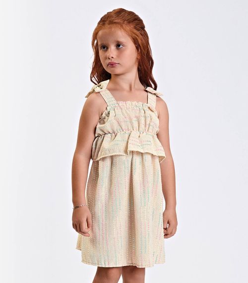Vestido Verão Menina Midi Com Plaquinha Trick Nick Bege