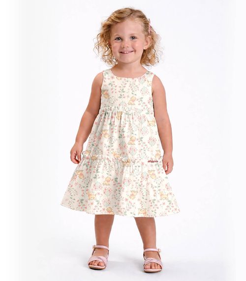 Vestido Verão Menina Midi Estampado Trick Nick Bege