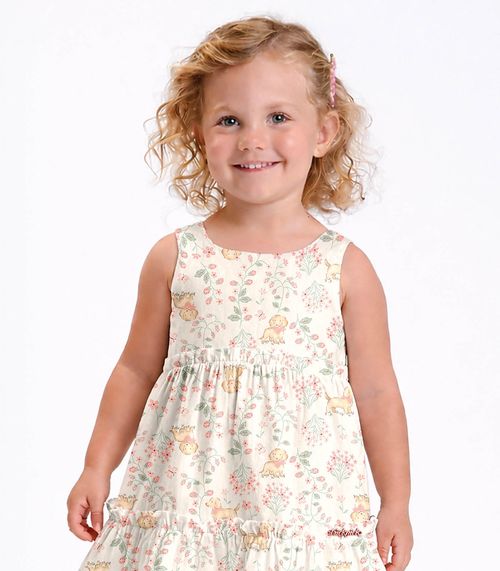 Vestido Verão Menina Midi Estampado Trick Nick Bege