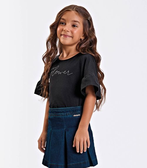 Blusa Verão Menina Com Bordado Trick nick Preto