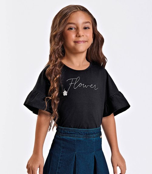 Blusa Verão Menina Com Bordado Trick nick Preto
