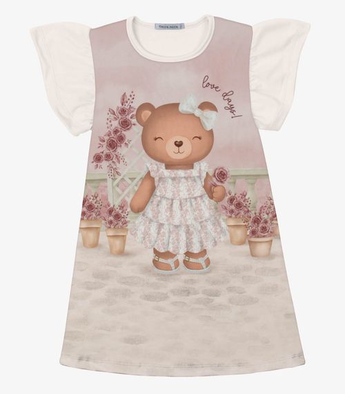 Vestido Verão Menina Midi Com Estampa Trick Nick Bege