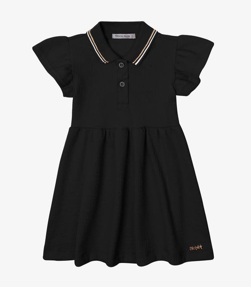 Vestido Verão Menina Midi Com Gola Polo Trick Nick Preto