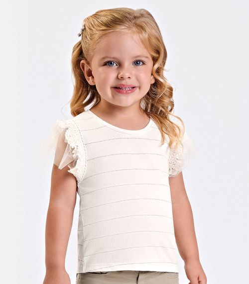 Blusa Verão Menina Curta Listrada Trick Nick Bege