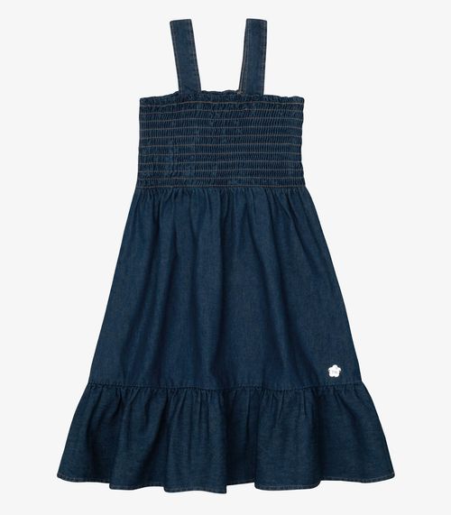 Vestido Verão Menina Midi Com Franzido Trick Nick Azul