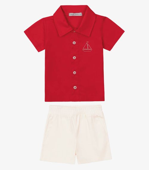Conjunto Verão Menino Camisa E Bermuda Trick Nick Vermelho