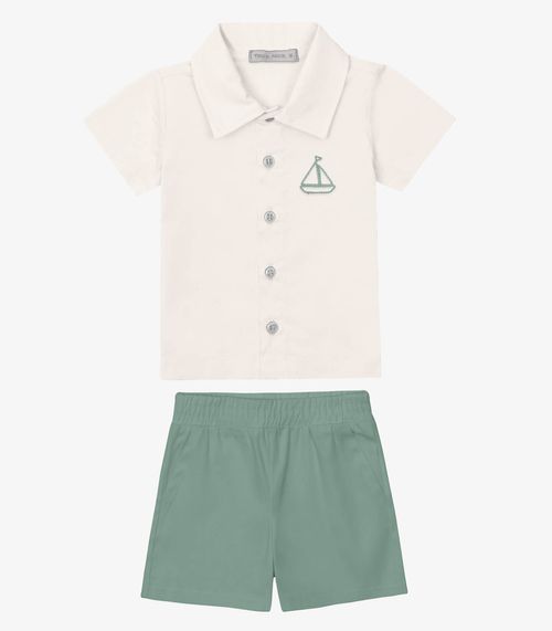 Conjunto Verão Menino Camisa E Bermuda Trick Nick Bege