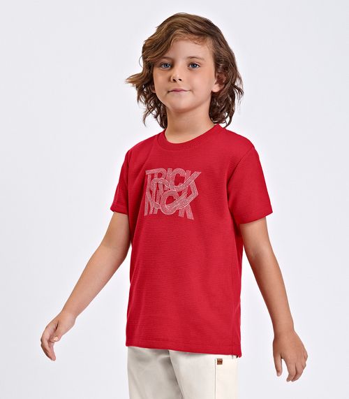 Camiseta Verão Menino Com Bordado Trick Nick Vermelho