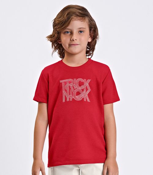 Camiseta Verão Menino Com Bordado Trick Nick Vermelho