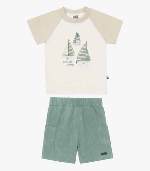 Conjunto Camiseta Com Bermuda Infantil Trick Nick Bege