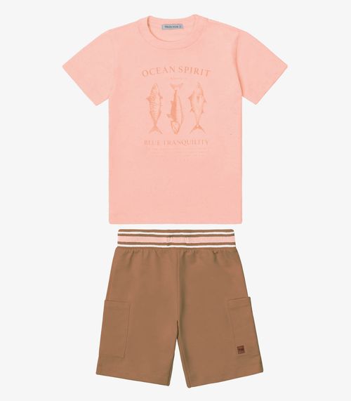 Conjunto Verão Menino Meia Malha Trick Nick Rosa