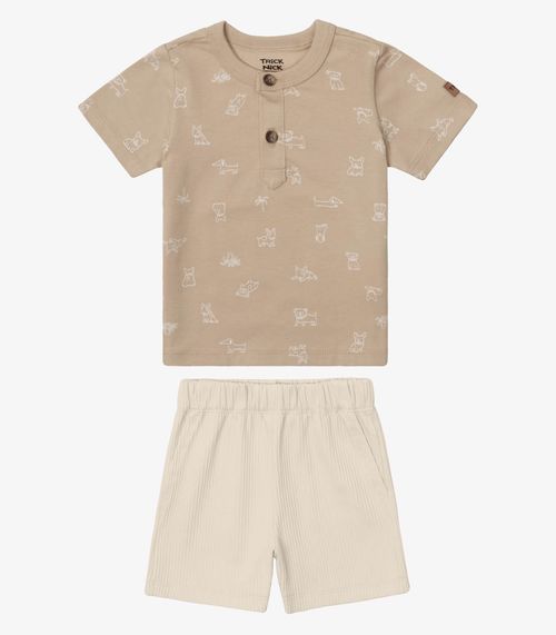 Conjunto Camiseta Com Bermuda Infantil Trick Nick Bege