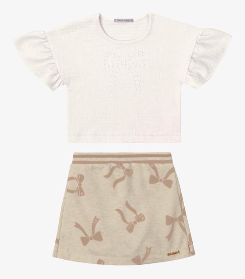Conjunto Verão Menina Curto Estampado Trick Nick Bege